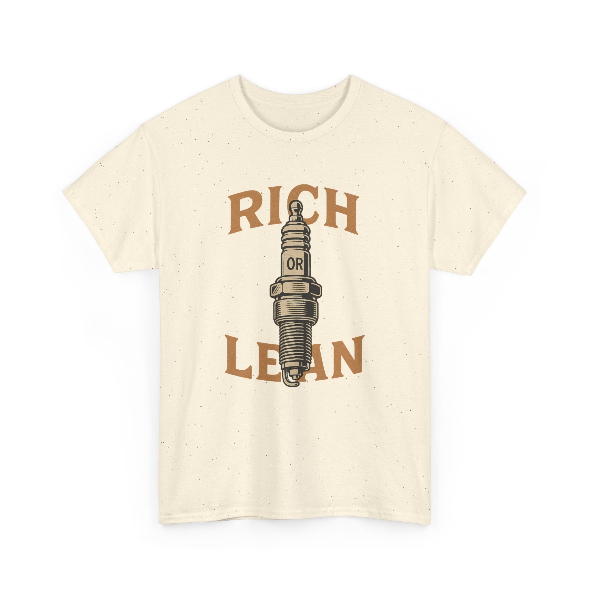 Rich or Lean Spark Plug Graphic Tee – Unisex Heavy Cotton Shirt for Gearheads & 2-Stroke Enthusiasts