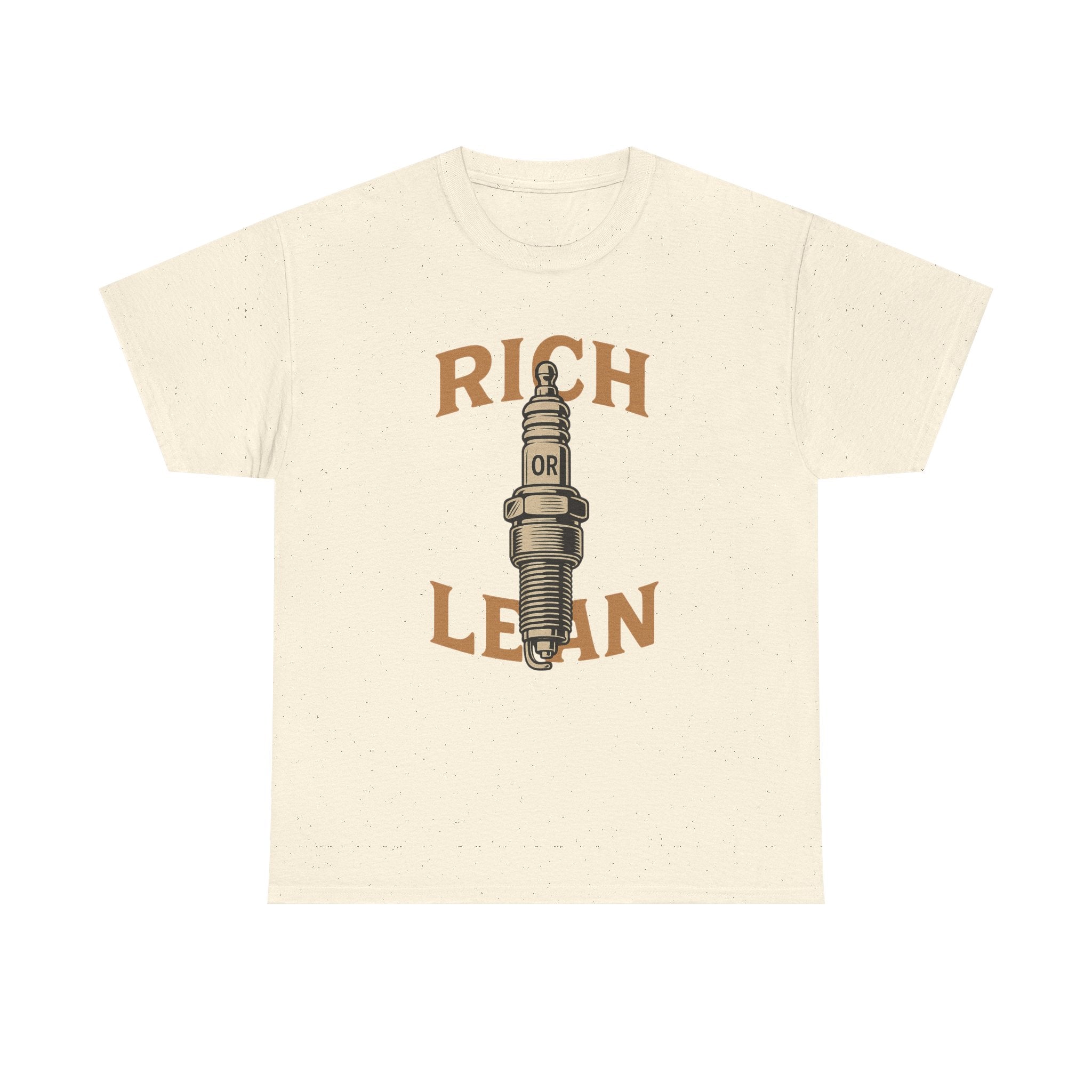 Rich or Lean Spark Plug Graphic Tee – Unisex Heavy Cotton Shirt for Gearheads & 2-Stroke Enthusiasts